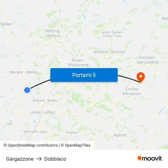 Gargazzone to Dobbiaco map