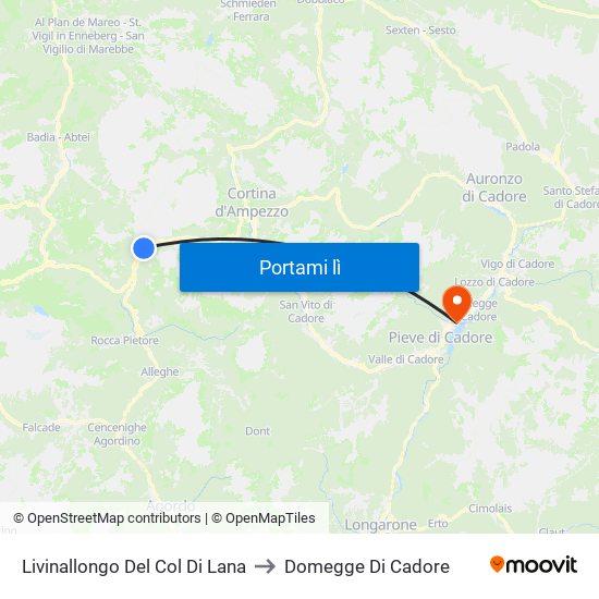 Livinallongo Del Col Di Lana to Domegge Di Cadore map