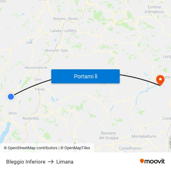 Bleggio Inferiore to Limana map