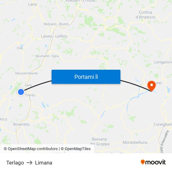 Terlago to Limana map