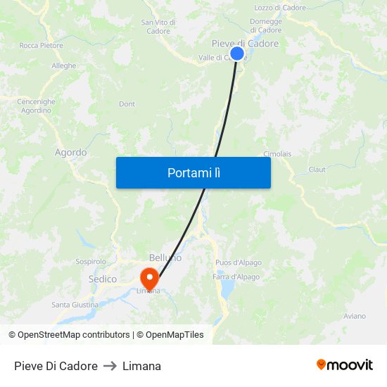 Pieve Di Cadore to Limana map