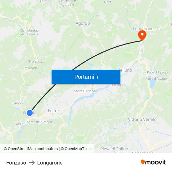 Fonzaso to Longarone map