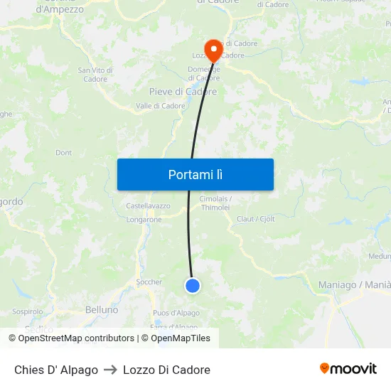 Chies D' Alpago to Lozzo Di Cadore map