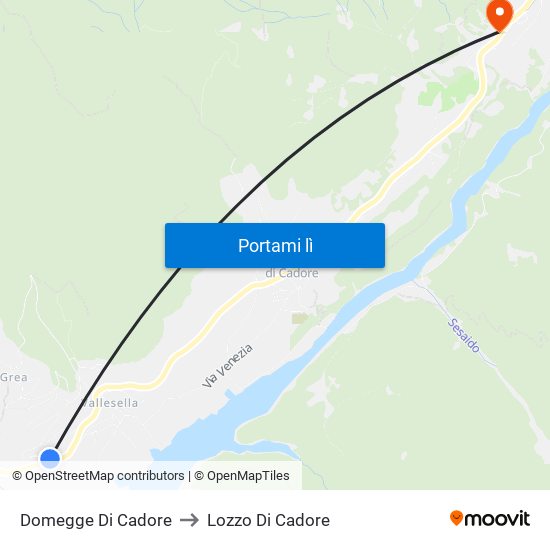 Domegge Di Cadore to Lozzo Di Cadore map