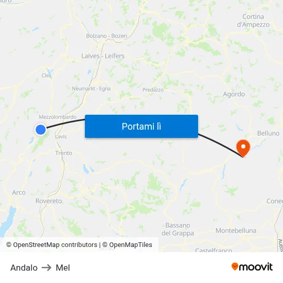 Andalo to Mel map