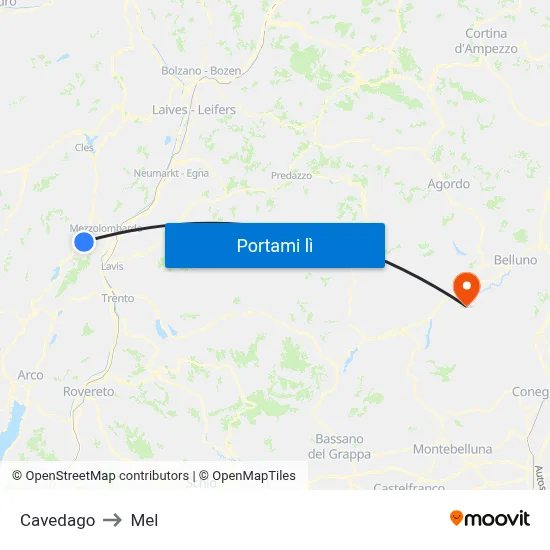 Cavedago to Mel map
