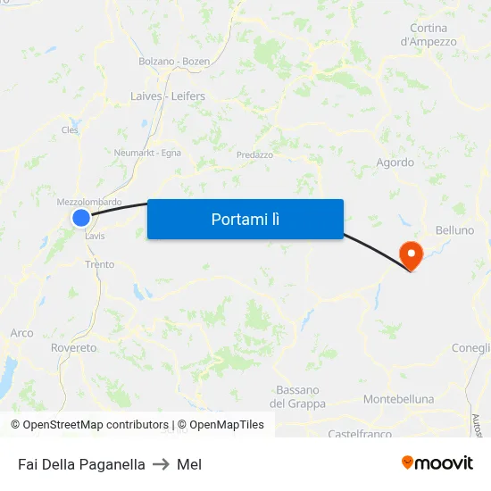 Fai Della Paganella to Mel map