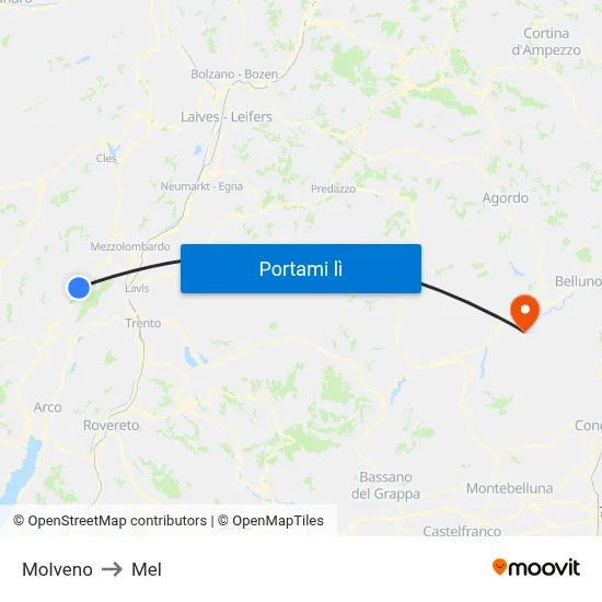 Molveno to Mel map