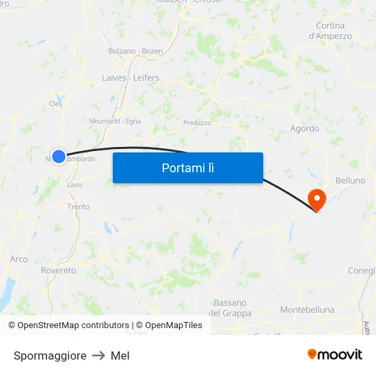 Spormaggiore to Mel map