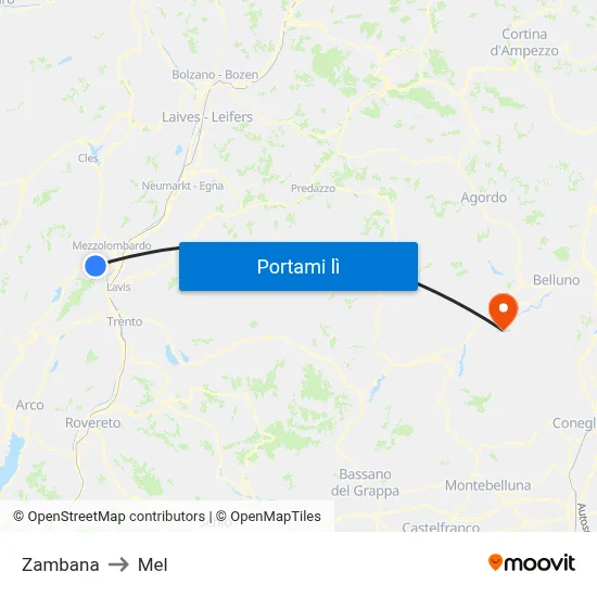 Zambana to Mel map