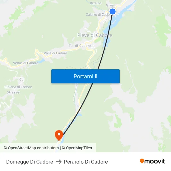 Domegge Di Cadore to Perarolo Di Cadore map