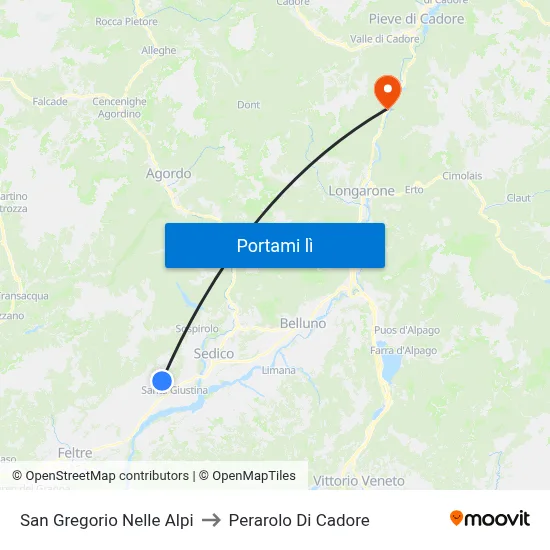 San Gregorio Nelle Alpi to Perarolo Di Cadore map