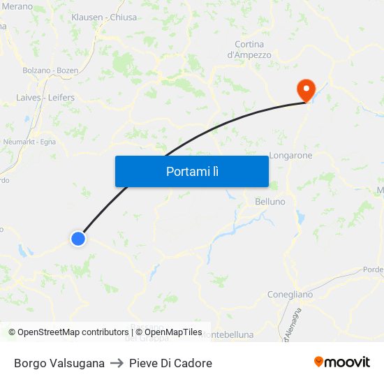 Borgo Valsugana to Pieve Di Cadore map