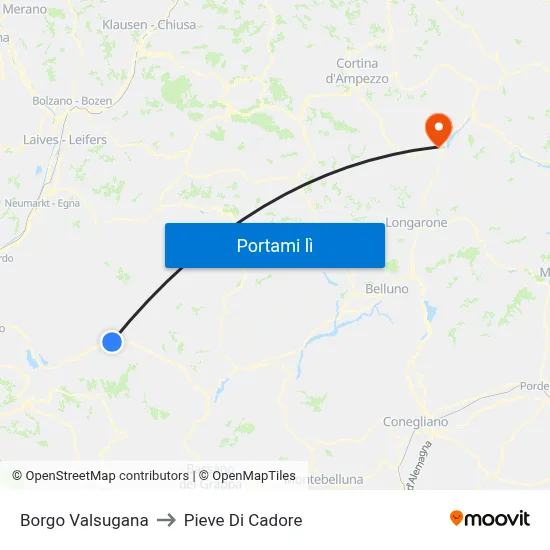 Borgo Valsugana to Pieve Di Cadore map