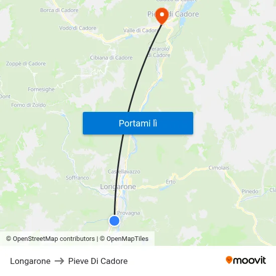 Longarone to Pieve Di Cadore map