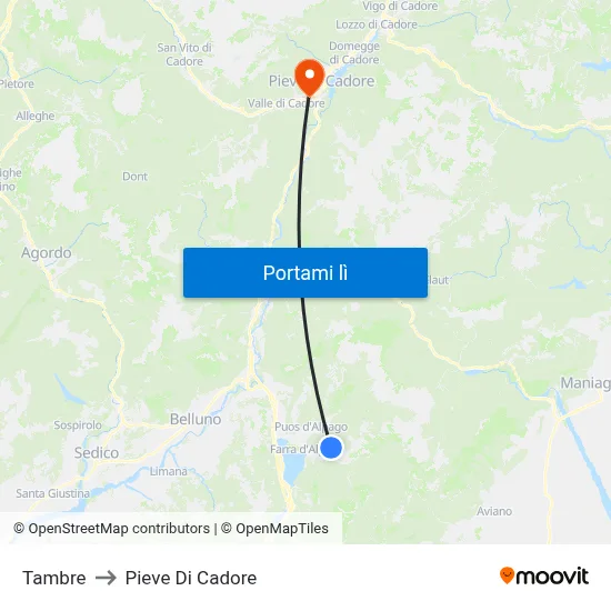 Tambre to Pieve Di Cadore map