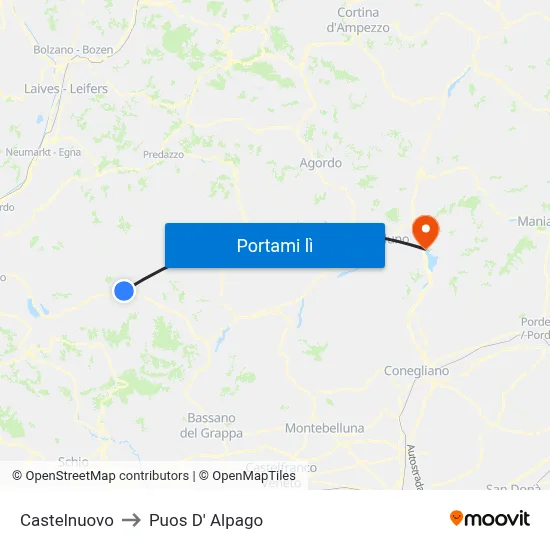Castelnuovo to Puos D' Alpago map