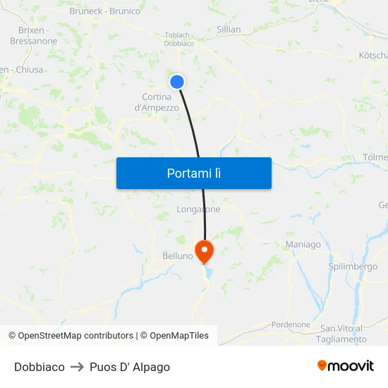 Dobbiaco to Puos D' Alpago map
