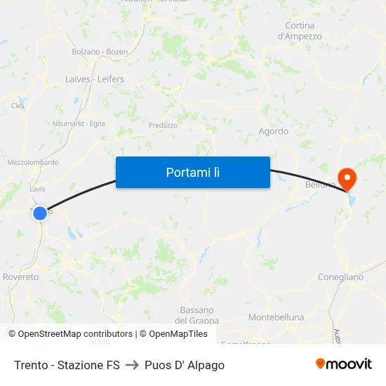 Trento - Stazione FS to Puos D' Alpago map
