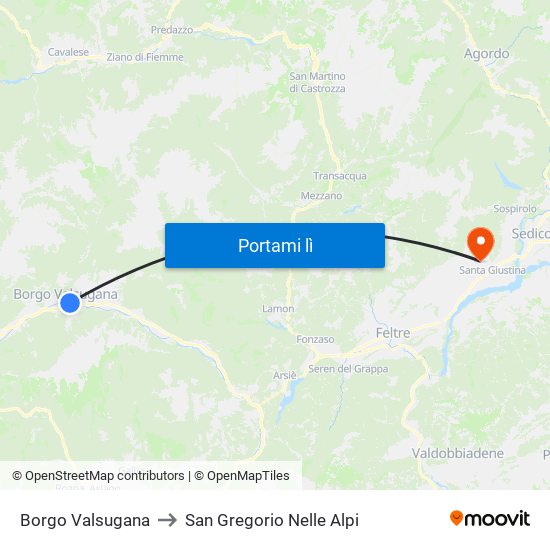 Borgo Valsugana to San Gregorio Nelle Alpi map