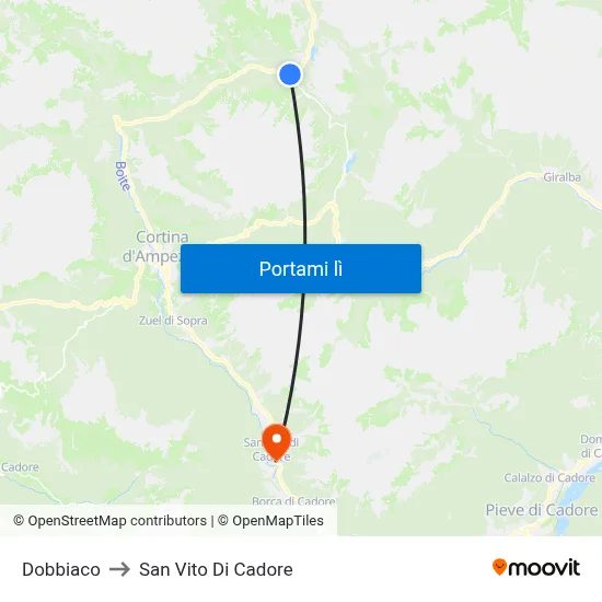 Dobbiaco to San Vito Di Cadore map