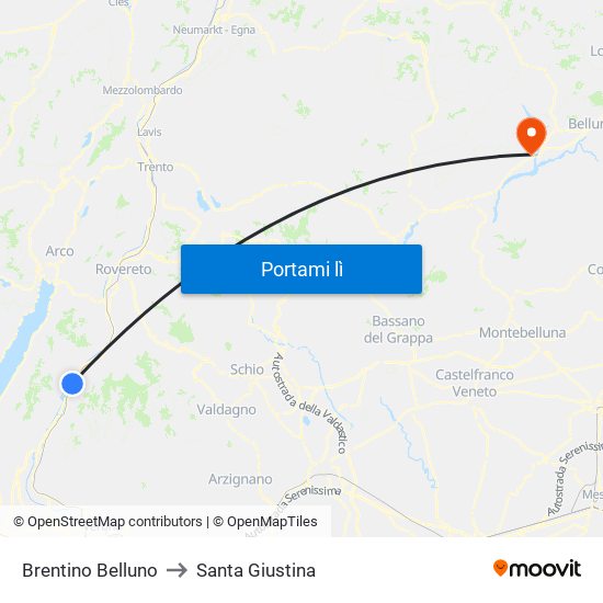 Brentino Belluno to Santa Giustina map