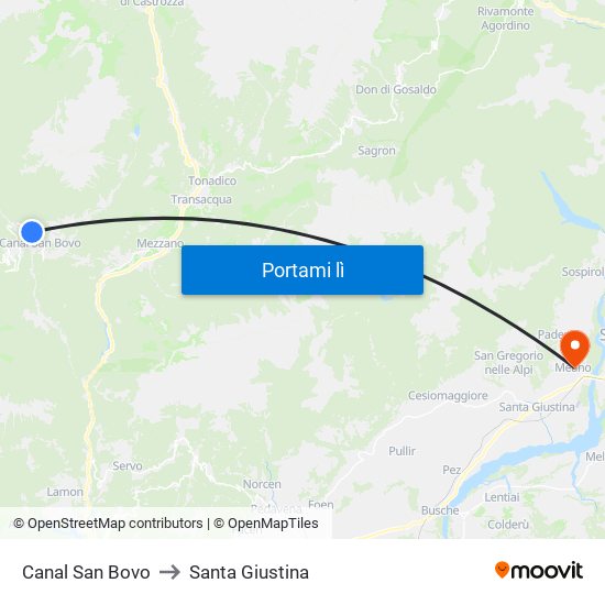 Canal San Bovo to Santa Giustina map