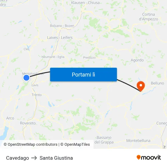 Cavedago to Santa Giustina map