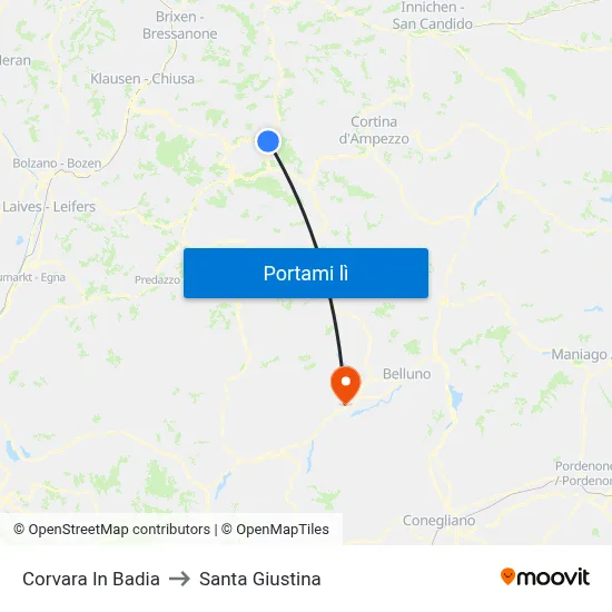 Corvara In Badia to Santa Giustina map