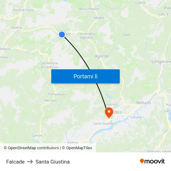 Falcade to Santa Giustina map