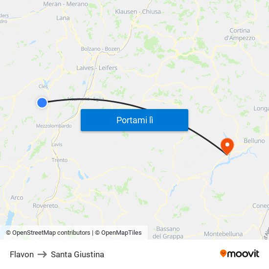 Flavon to Santa Giustina map