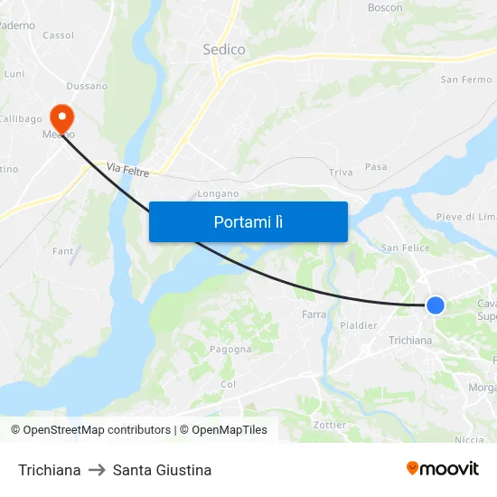 Trichiana to Santa Giustina map