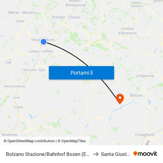 Bolzano Stazione/Bahnhof Bozen (Est A) to Santa Giustina map