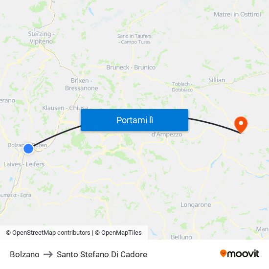 Bolzano to Santo Stefano Di Cadore map