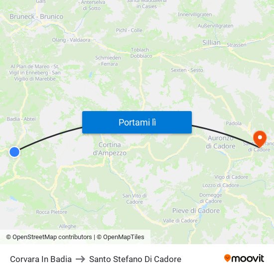Corvara In Badia to Santo Stefano Di Cadore map
