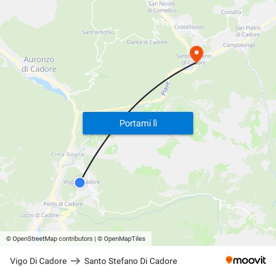 Vigo Di Cadore to Santo Stefano Di Cadore map