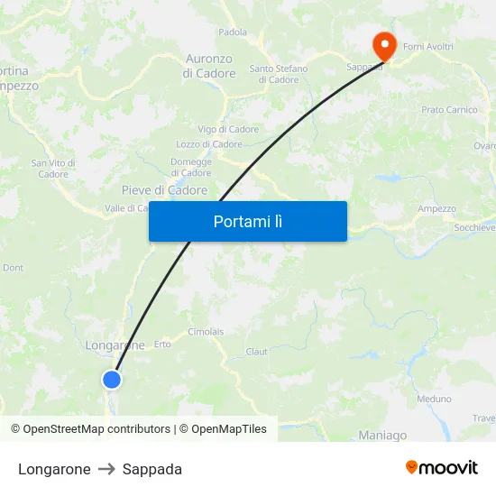 Longarone to Sappada map