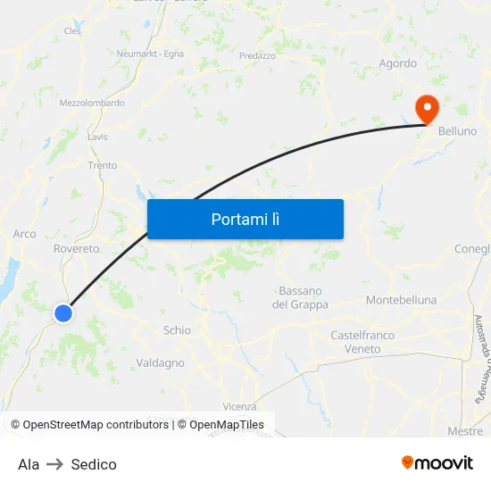 Ala to Sedico map