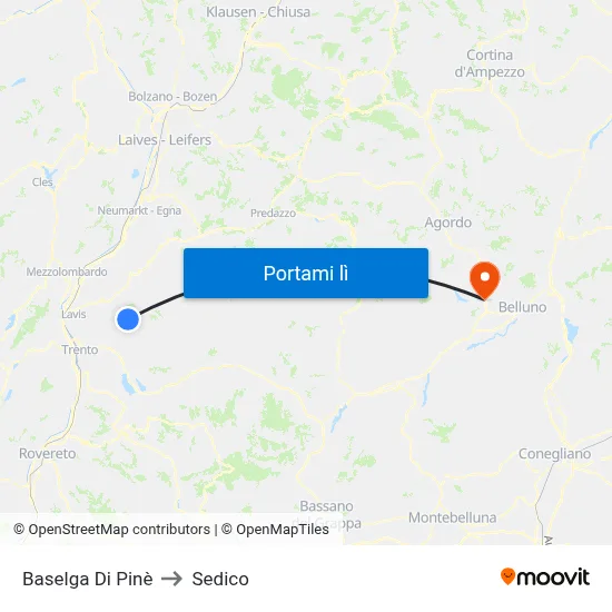Baselga Di Pinè to Sedico map