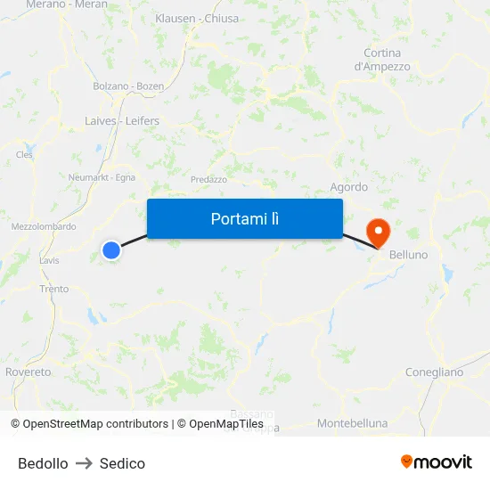 Bedollo to Sedico map