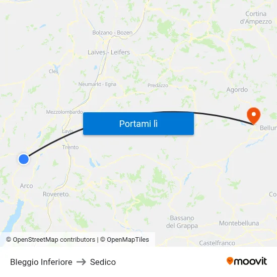 Bleggio Inferiore to Sedico map