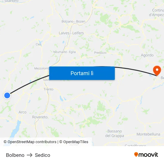 Bolbeno to Sedico map