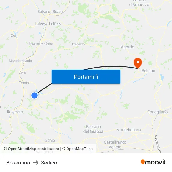 Bosentino to Sedico map