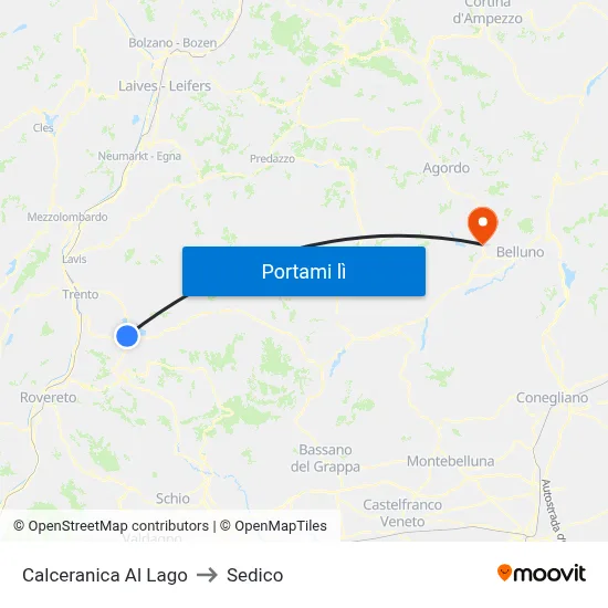 Calceranica Al Lago to Sedico map