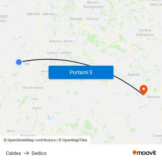 Caldes to Sedico map