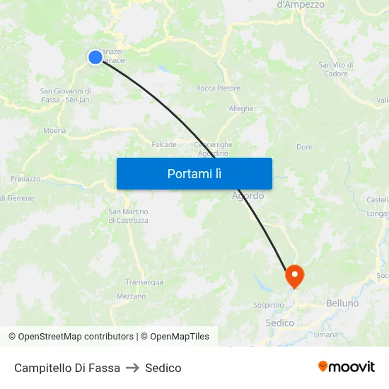 Campitello Di Fassa to Sedico map