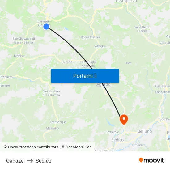 Canazei to Sedico map