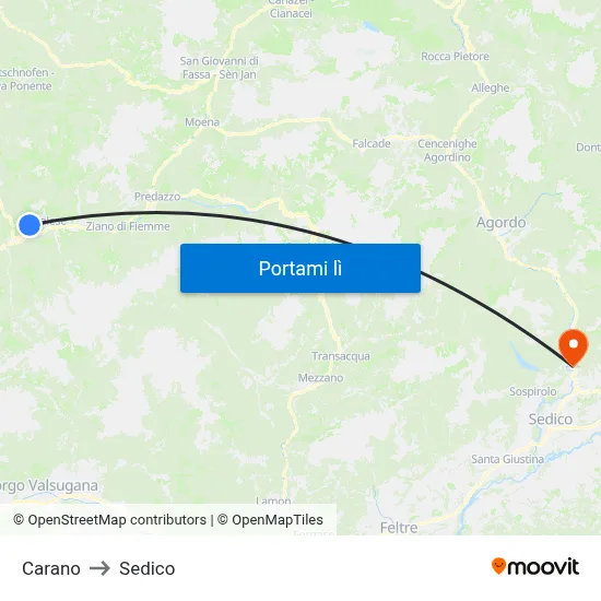 Carano to Sedico map