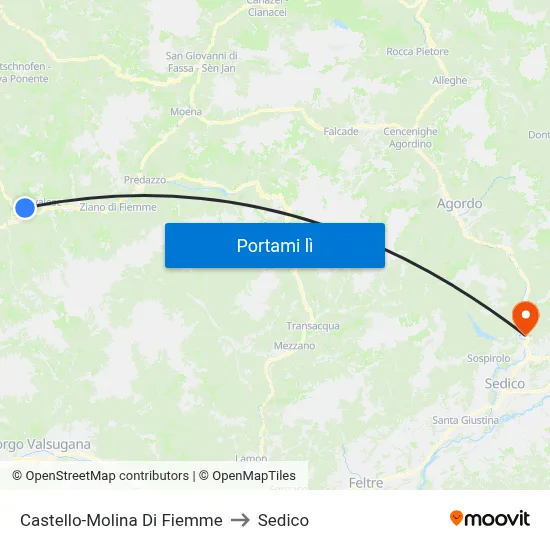 Castello-Molina Di Fiemme to Sedico map