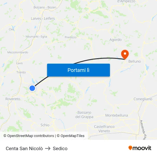 Centa San Nicolò to Sedico map